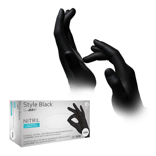 AMPri STYLE BLACK Powder-free nitrile gloves by MED-COMFORT, Black