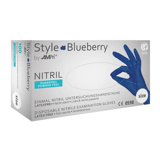 AMPri STYLE BLUEBERRY Powder-free nitrile gloves by MED-COMFORT, Dark Blue