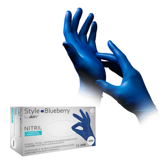 AMPri STYLE BLUEBERRY Powder-free nitrile gloves by MED-COMFORT, Dark Blue