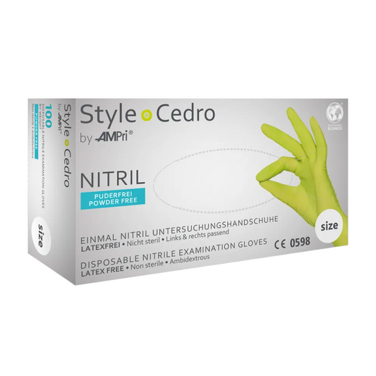AMPri STYLE CEDRO Nitrile Gloves, Powder-Free by MED-COMFORT, Green