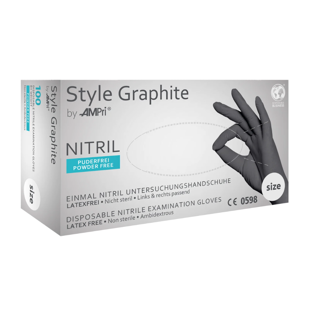 AMPri STYLE GRAPHITE Nitrile Gloves, Powder-Free by MED-COMFORT, Anthracite
