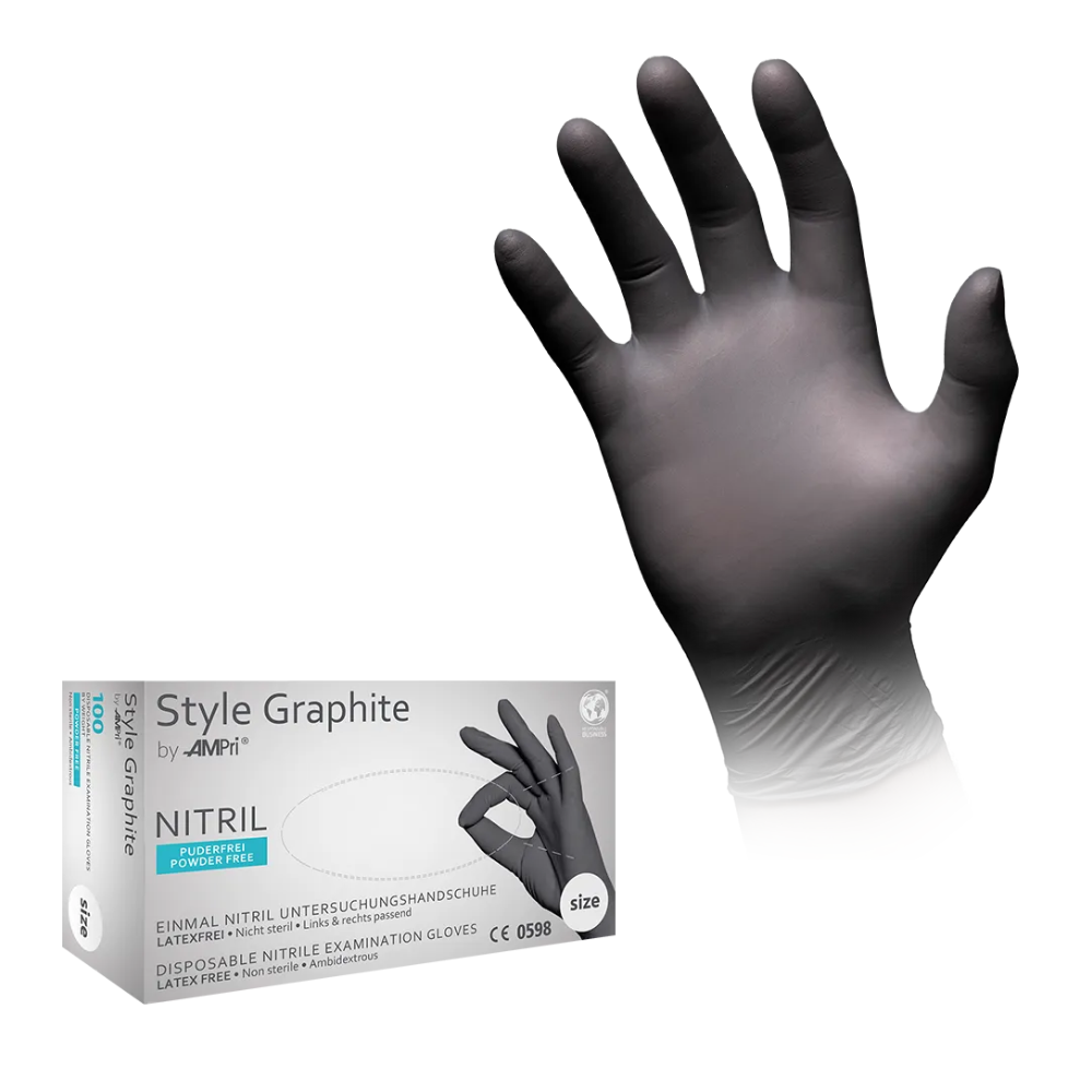AMPri STYLE GRAPHITE Nitrile Gloves, Powder-Free by MED-COMFORT, Anthracite