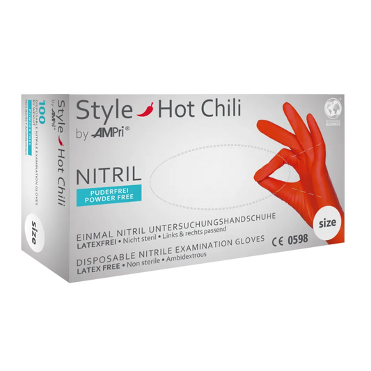 AMPri STYLE HOT CHILI nitrile gloves powder-free by MED-COMFORT, red