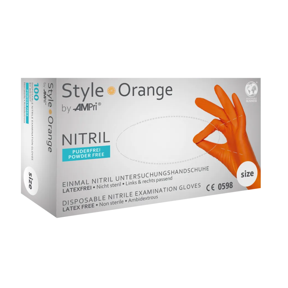 AMPri STYLE ORANGE Powder-free nitrile gloves by MED-COMFORT, Orange
