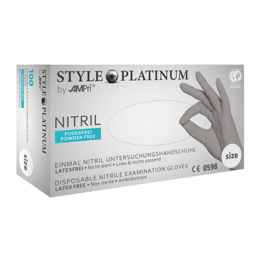 AMPri STYLE PLATINUM nitrile gloves, powder-free, by MED-COMFORT, silver grey