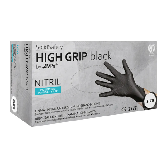 AMPri SolidSafety High Grip Black Nitrile Chemical Protection Gloves Black S - XXL