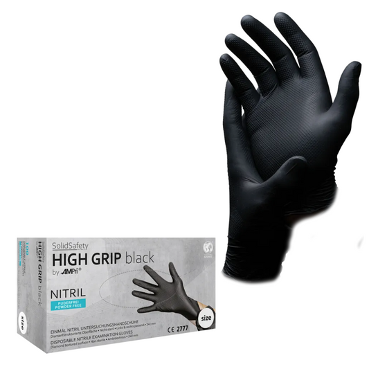 AMPri SolidSafety High Grip Black Nitrile Chemical Protection Gloves Black S - XXL