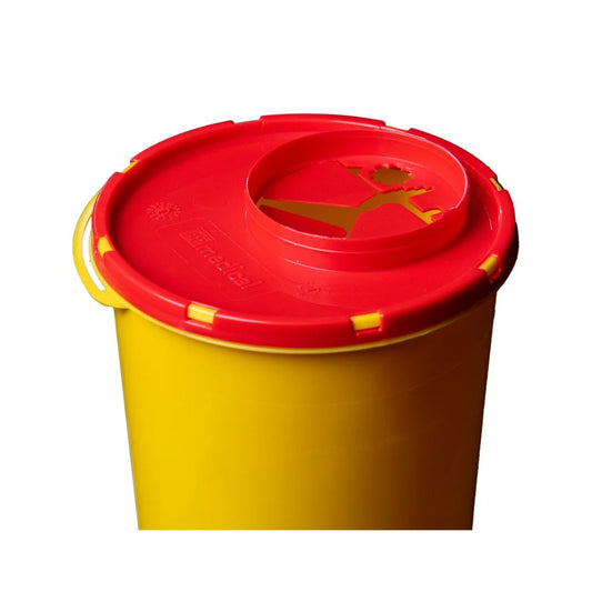 AMPri CP Needle Disposal Box with Carrying Handle, Odor-Proof, Leak-Proof, Yellow/Red
