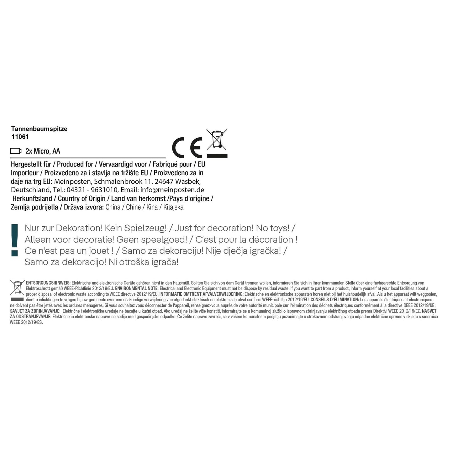 Christbaumspitze 35cm Baumspitze Weihnachten Metall Glitzer LED Stern B-WARE