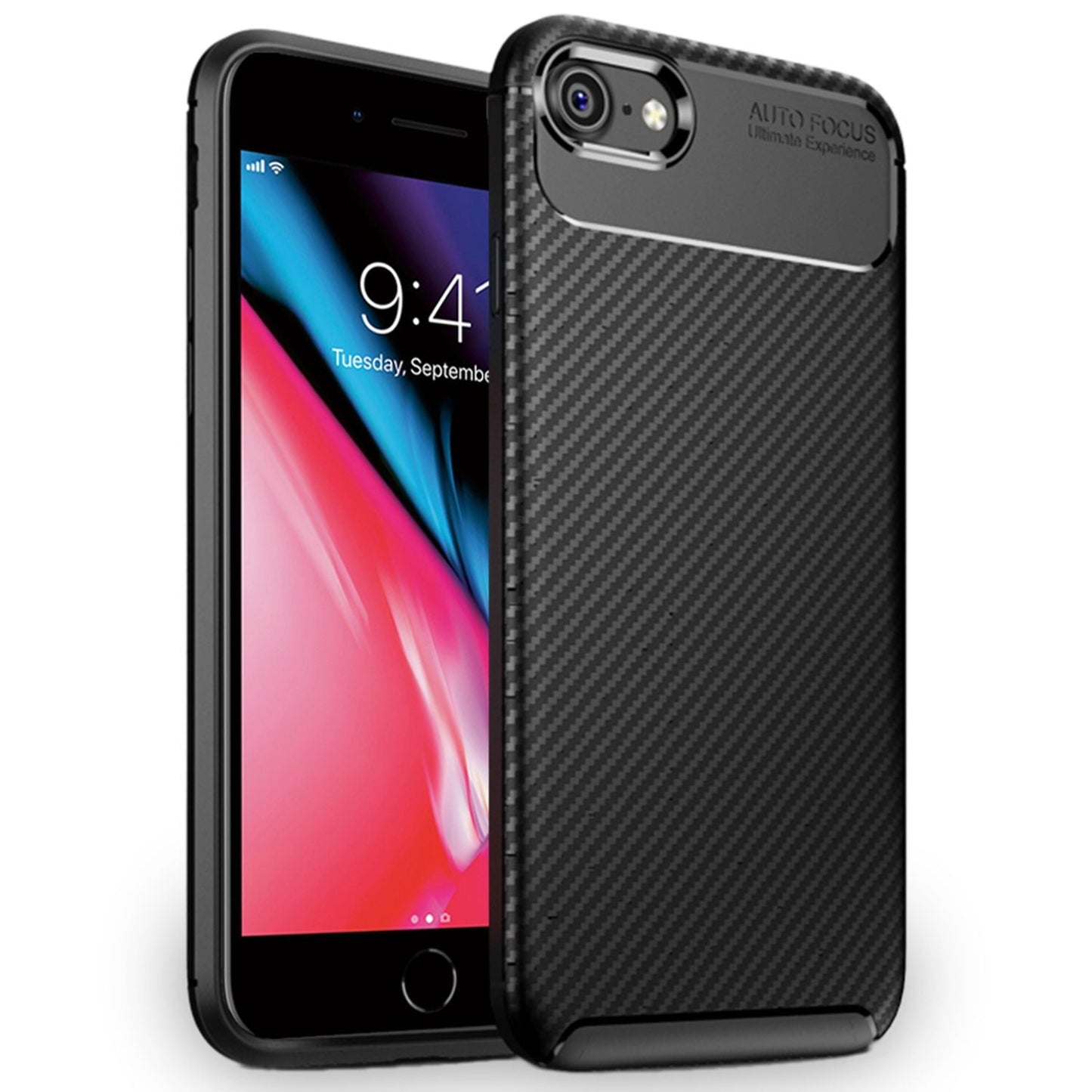 NALIA Handy Hülle für iPhone SE 2022 / SE 2020 / 8 / 7, Carbon Case Silikon Cover Schutz