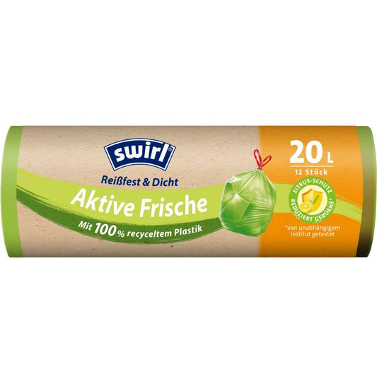 Swirl Aktive Frische Müllbeutel 20 l Reißfest & Dicht | Rolle (12 Beutel)