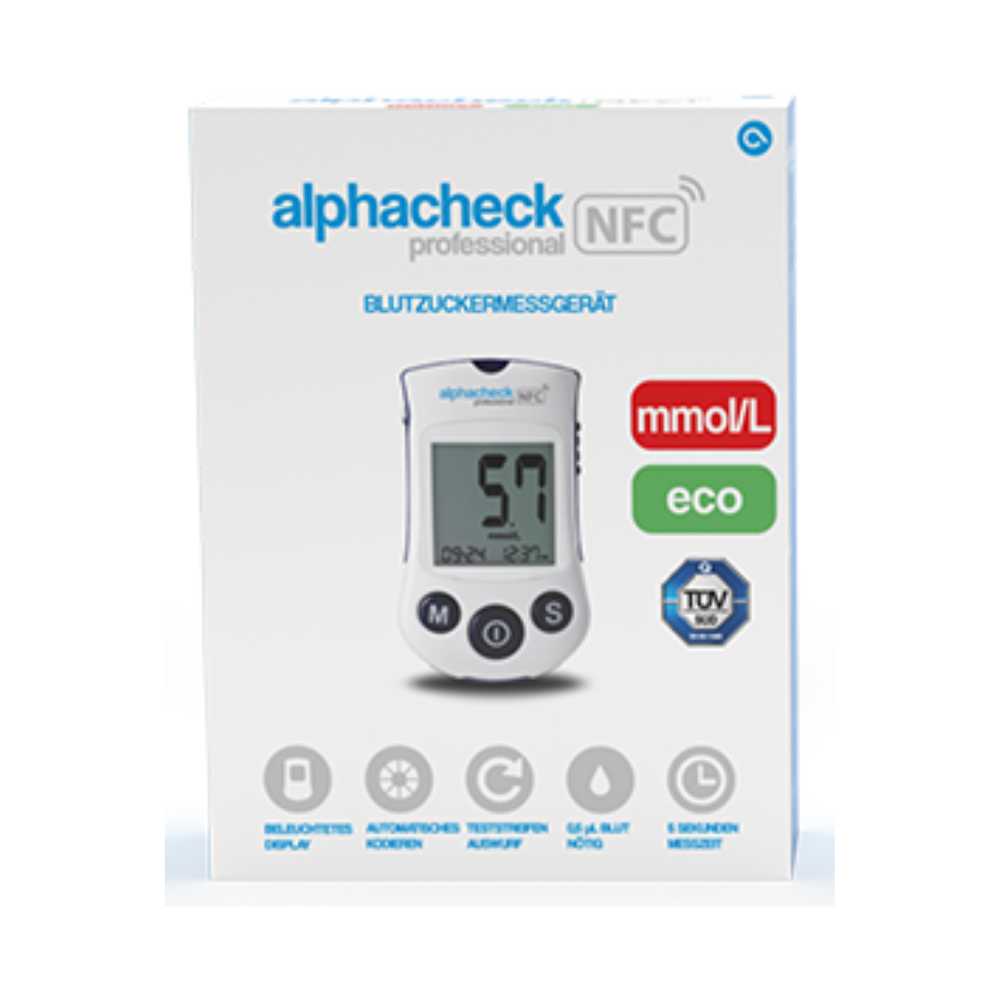 Alphacheck Professional NFC Blutzuckermessgerät eco | Packung (1 Stück)