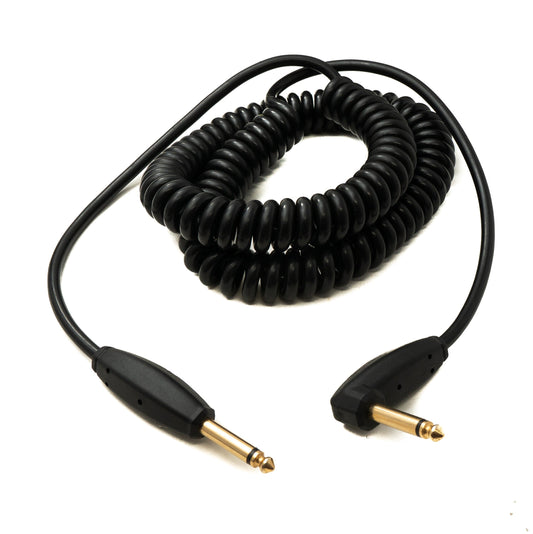 SYSTEM-S Audio Kabel 3 m 6.35 mm Klinke Stecker zu Stecker Winkel AUX Stummschalter Spirale Schwarz