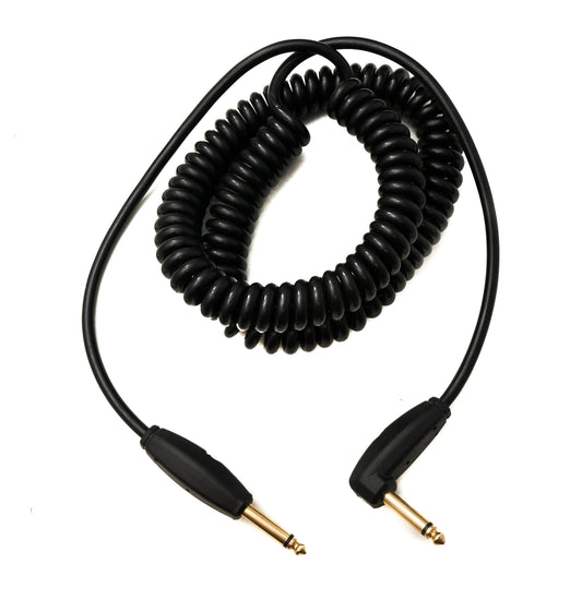 SYSTEM-S Audio Kabel 3 m 6.35 mm Klinke Stecker zu Stecker Winkel AUX Stummschalter Spirale Schwarz