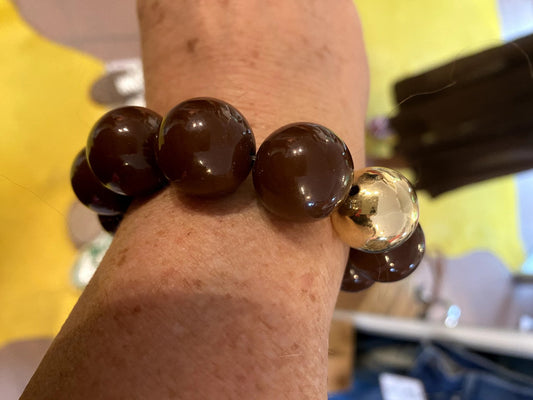 Elastic Acrylic Bracelet, Copper, Large/Thick, XL, Brown, Shiny, ARU272-61