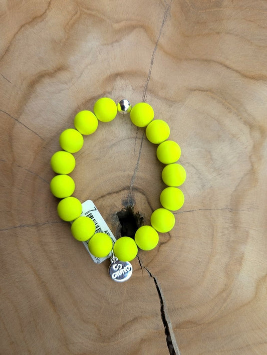 Elastic acrylic bracelet, copper, neon yellow, matte, with beads, size M, One Size, Giuno ARU227-30