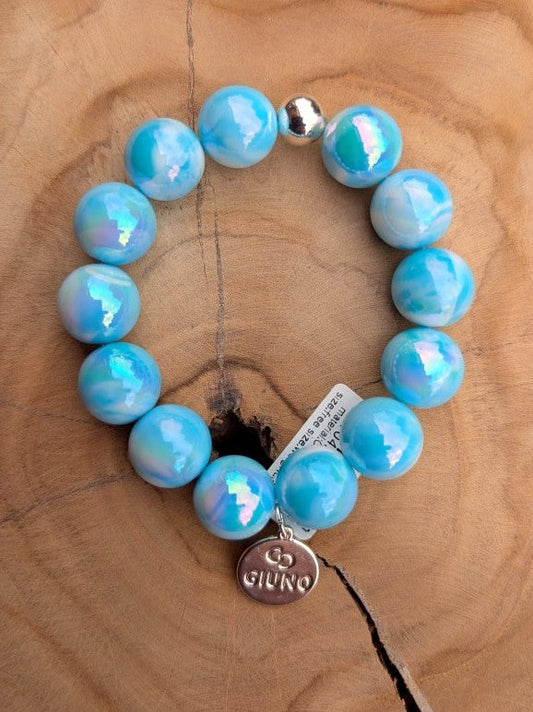 Elastic bracelet, acrylic, copper, mother-of-pearl, light blue ARU289-50