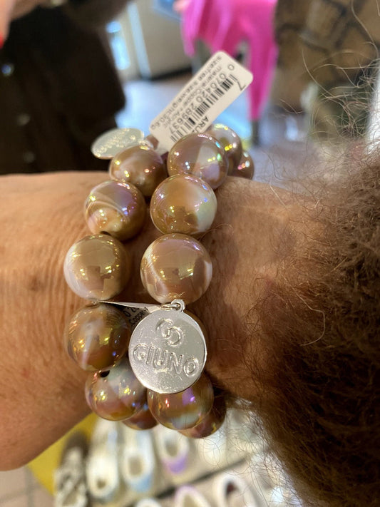 Elastic bracelet with acrylic and copper beads in a mother-of-pearl design, brown ARU289-63