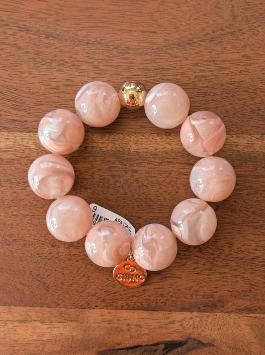 Elastic Acrylic Bracelet, Copper, Large/Thick XL, Mother-of-Pearl, Antique Rose, Pink, Cream, Gold - GIUNO ARU104-23