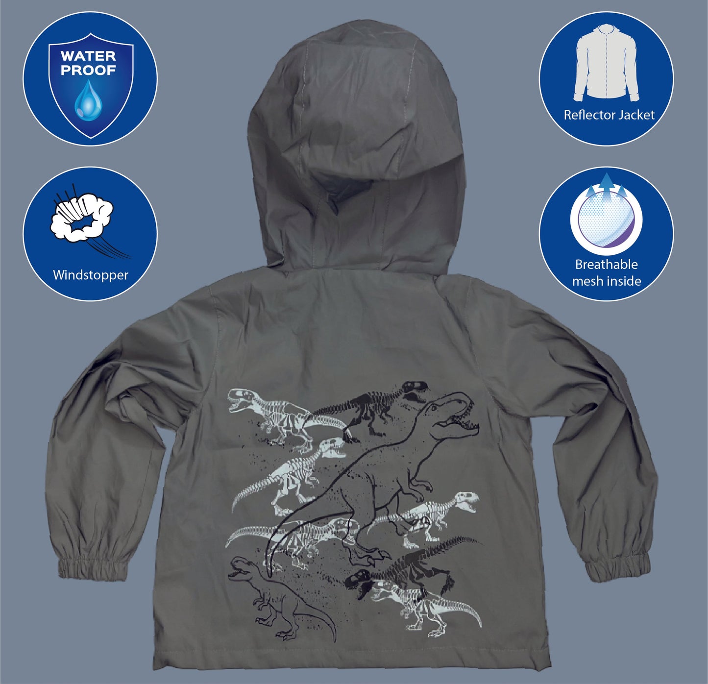 Kinder Reflektor Regenjacke Dinosaurier