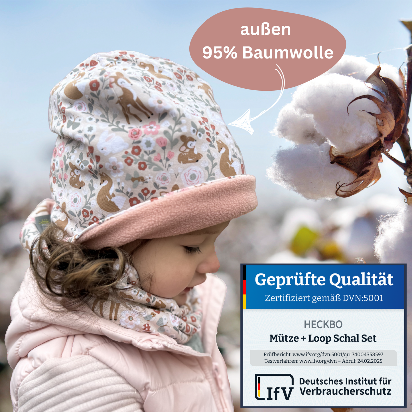 Kinder Reflektor Mütze & Loop Waldtiere
