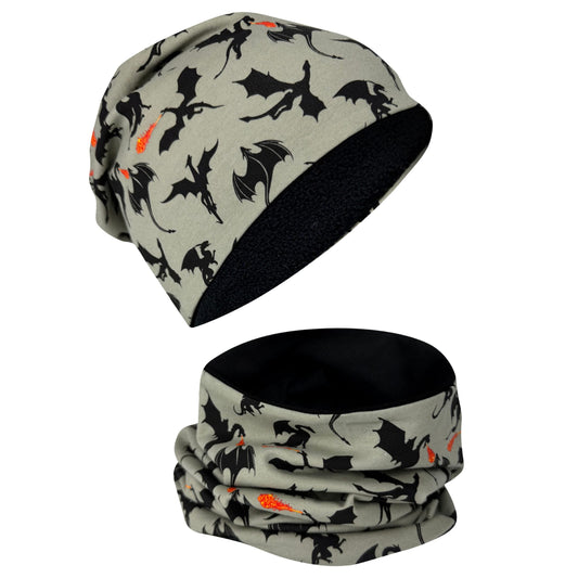 Kinder Beanie Mütze & Loop - Drachen