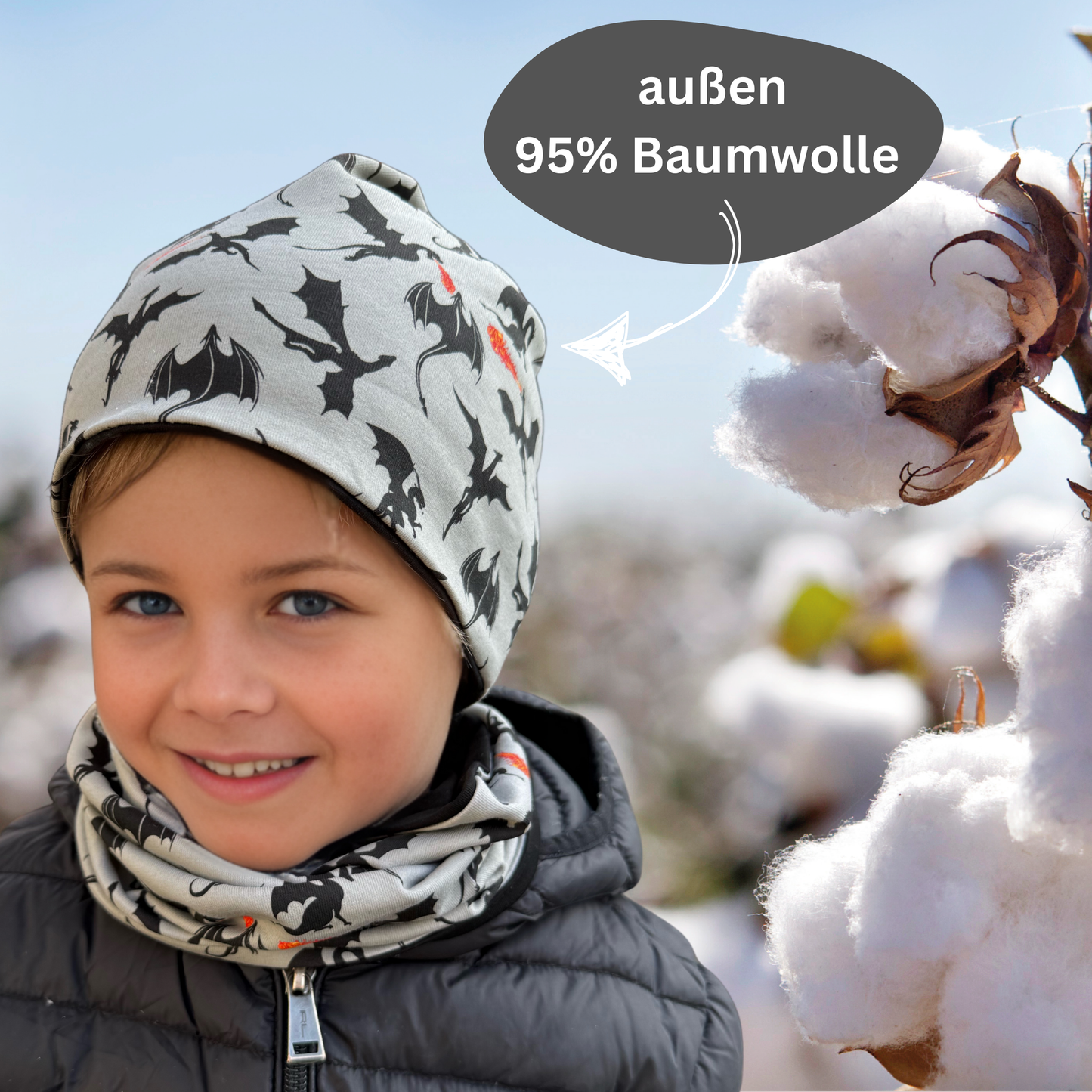 Kinder Beanie Mütze & Loop - Drachen