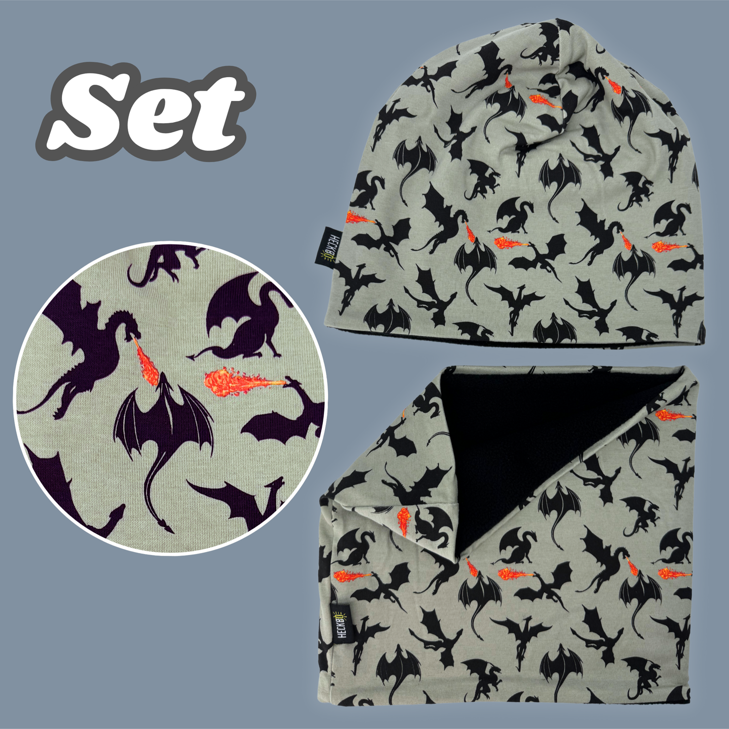 Kinder Beanie Mütze & Loop - Drachen