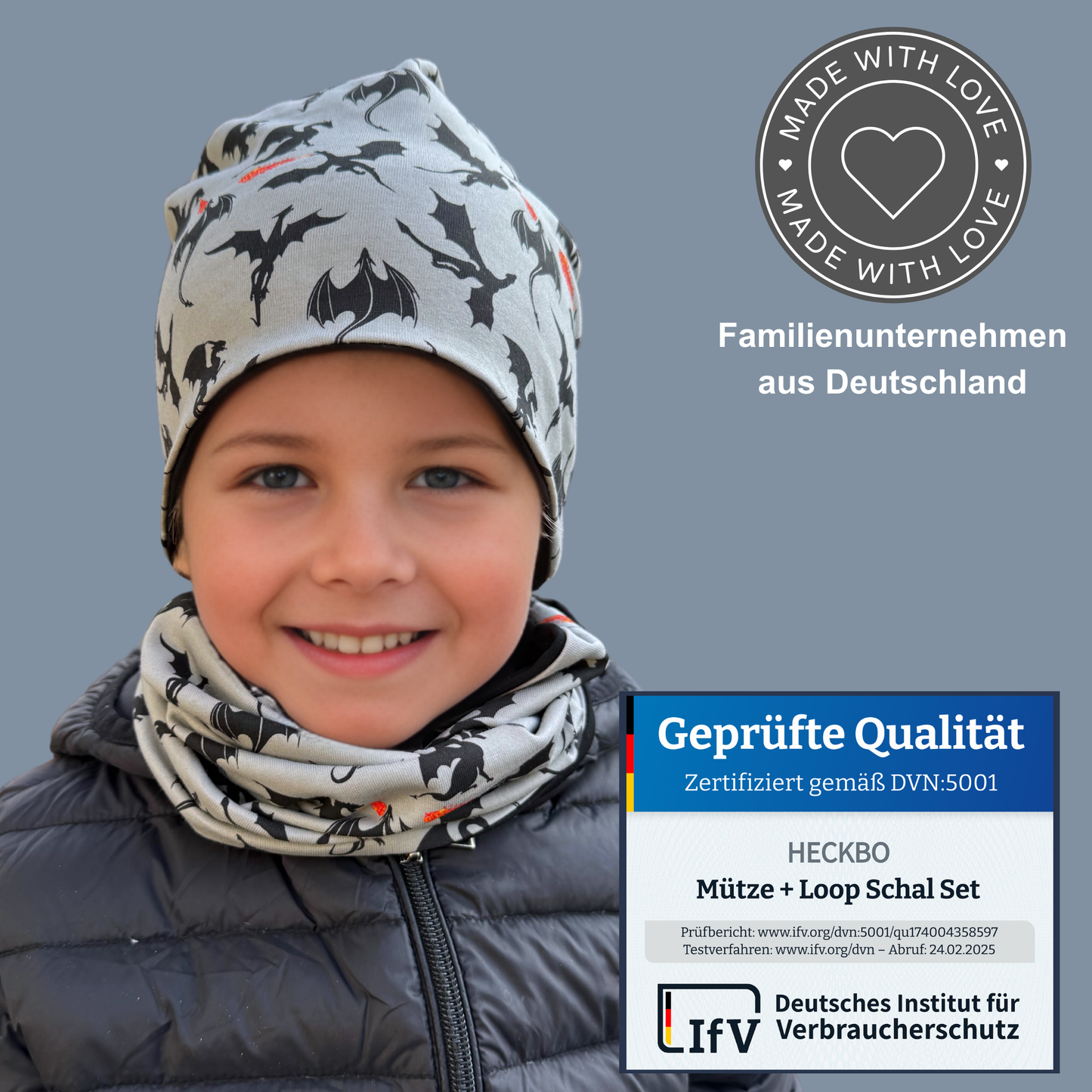 Kinder Beanie Mütze & Loop - Drachen