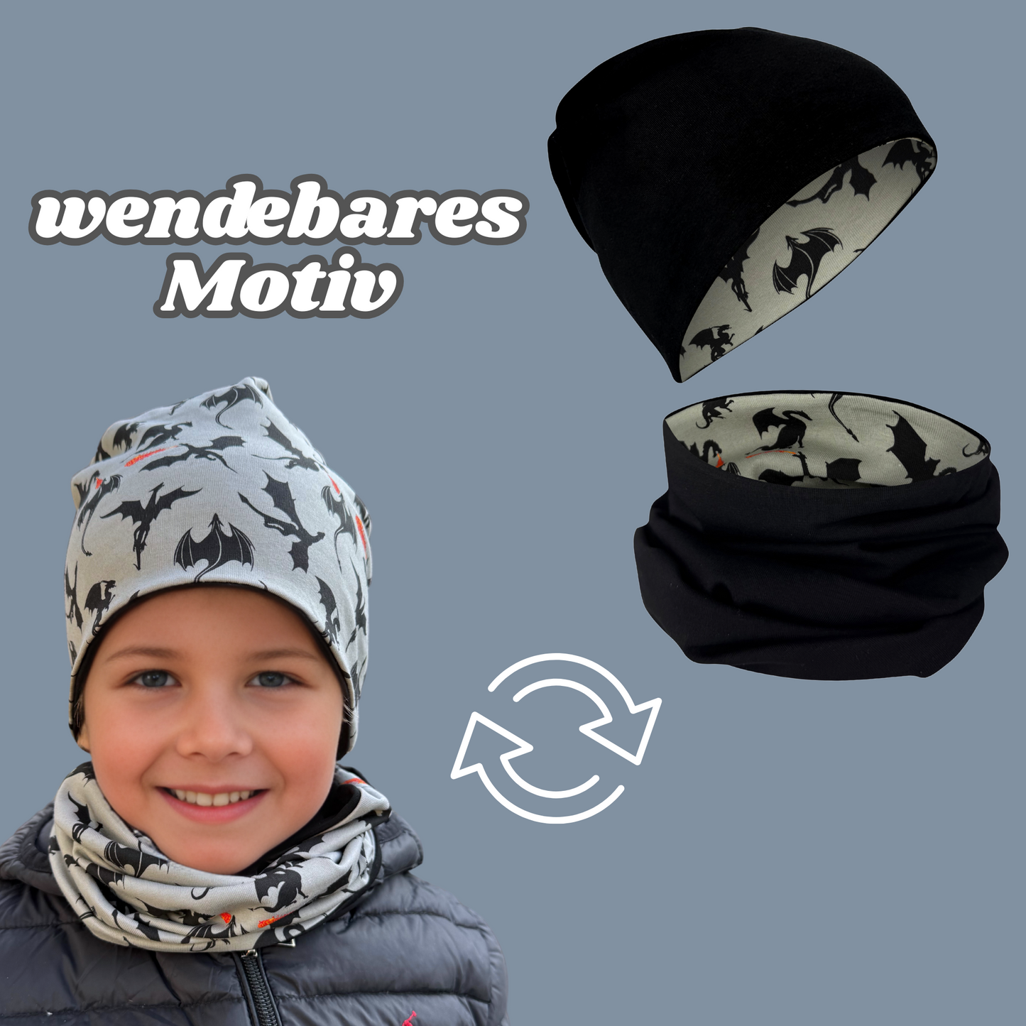Kinder Beanie Mütze & Loop - Drachen