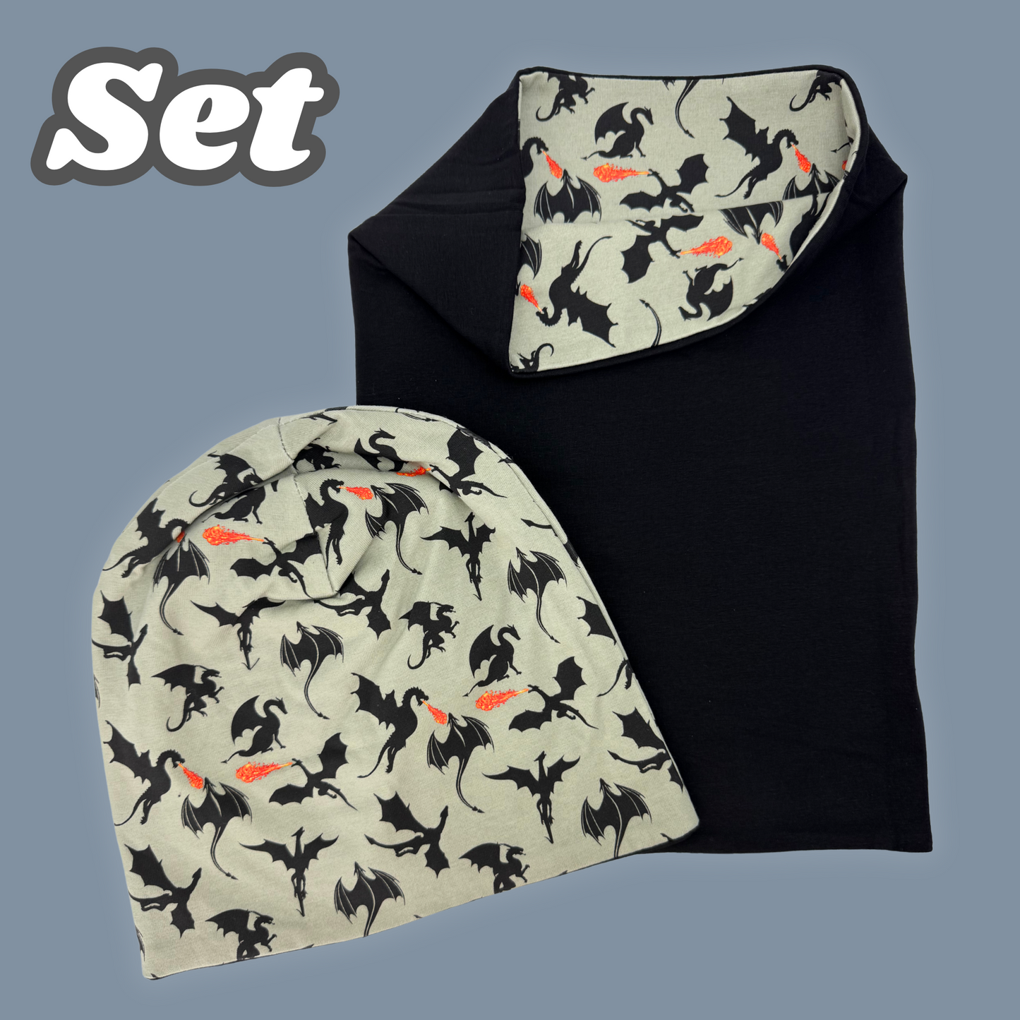 Kinder Beanie Mütze & Loop - Drachen