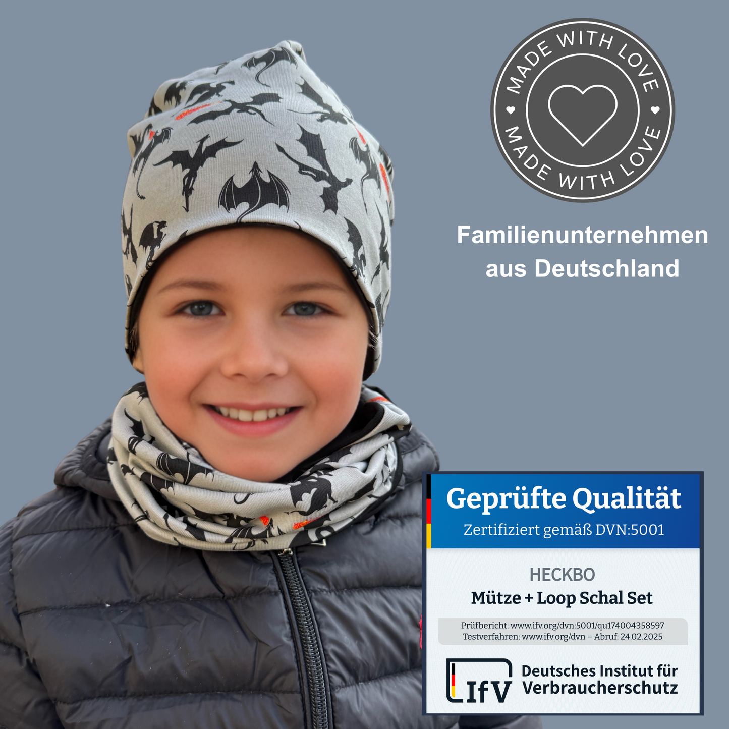 Kinder Beanie Mütze & Loop - Drachen