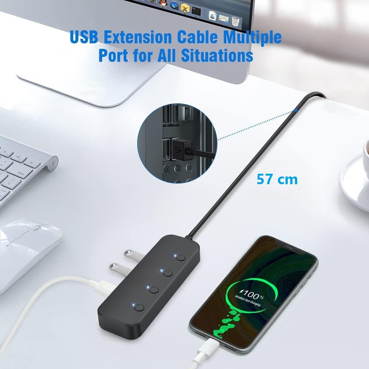 4-Port USB Hub Datenhub Verteiler Docking USB 3.0 mit LED & individuellen Tasten