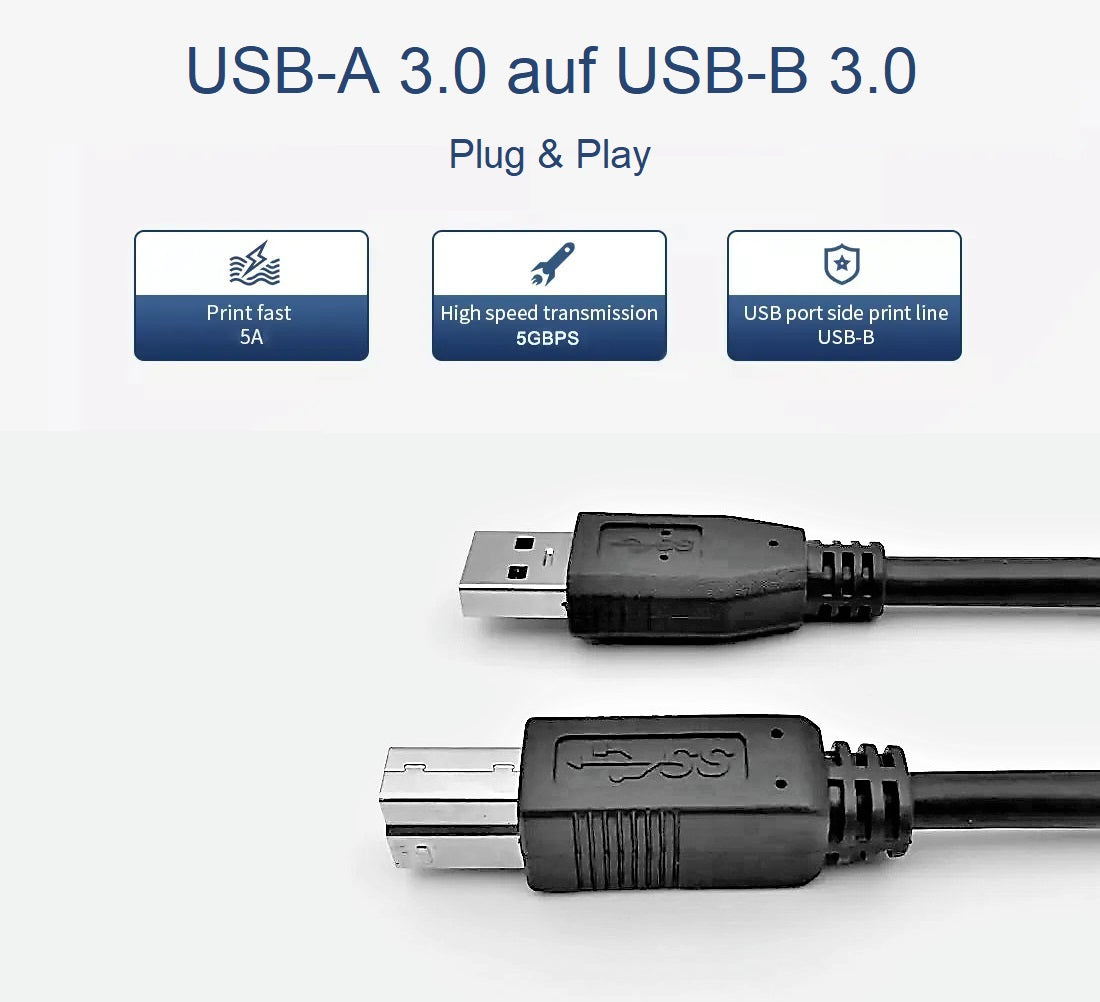 Druckerkabel USB 3.0 Scannerkabel USB-A Stecker auf USB-B 3.0 Stecker Kabel 2 m