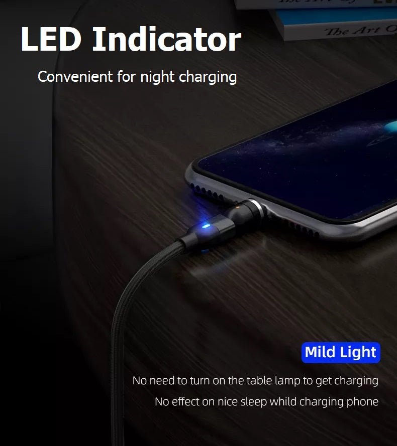 3-in-1 Magnetisches Ladekabel 540° drehbar USB-C Micro USB iPhone 8-Pin 1m & 2m