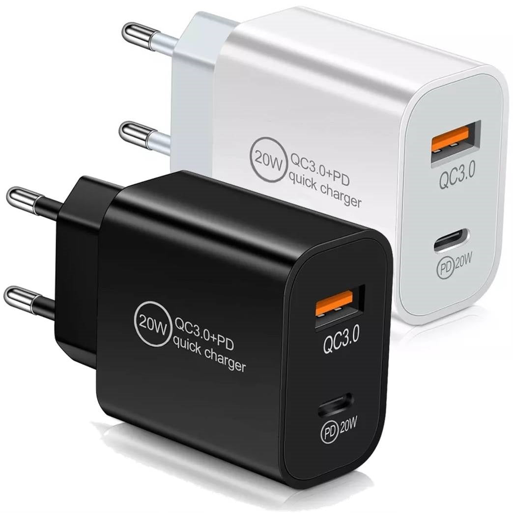 20W Dual-Port Schnellladegerät USB-C & USB-A mit PD & QC 3A Ladeadapter