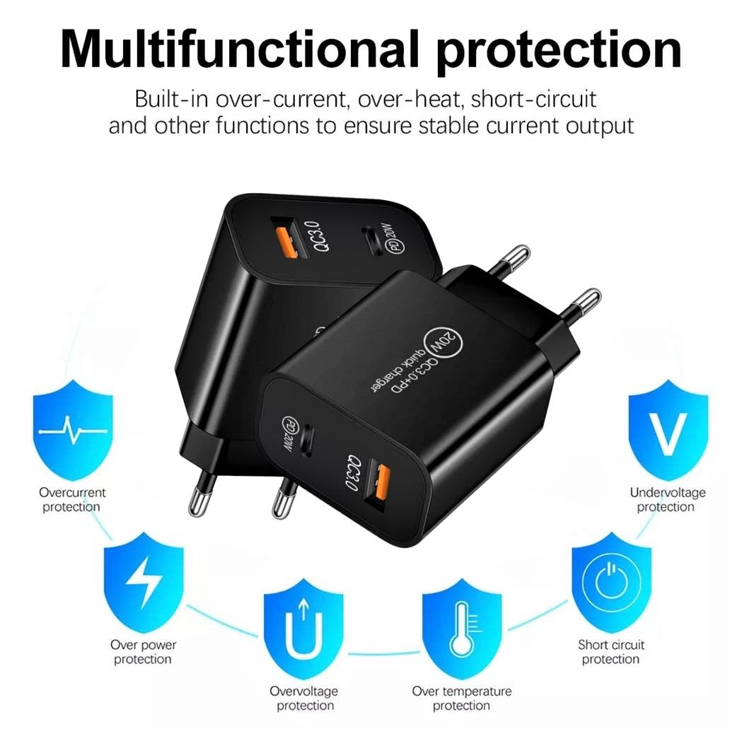 20W Dual-Port Schnellladegerät USB-C & USB-A mit PD & QC 3A Ladeadapter