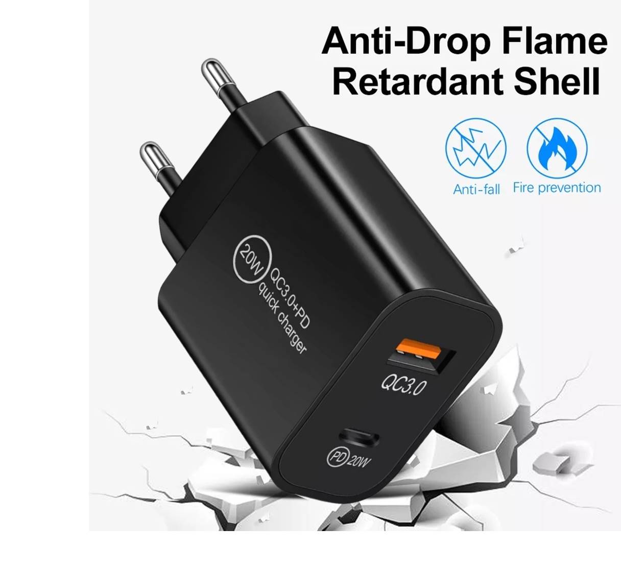 20W Dual-Port Schnellladegerät USB-C & USB-A mit PD & QC 3A Ladeadapter