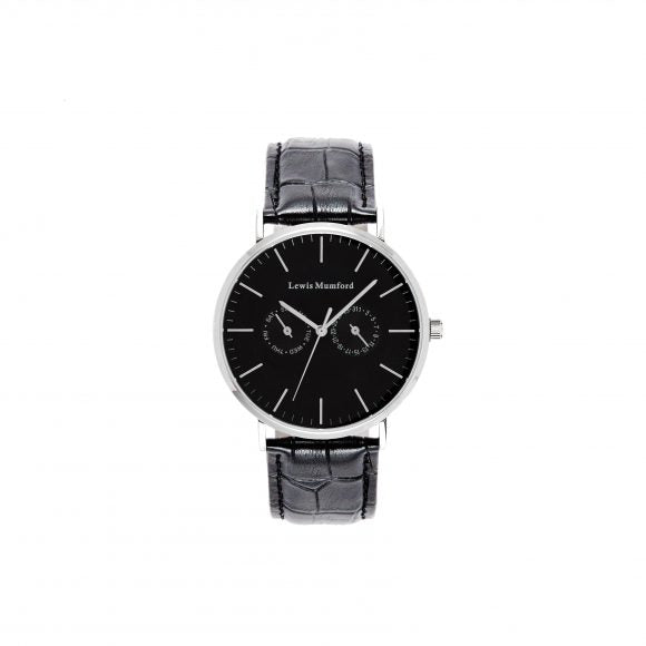 Uhr silber/schwarzes Lederband, 2 Größen