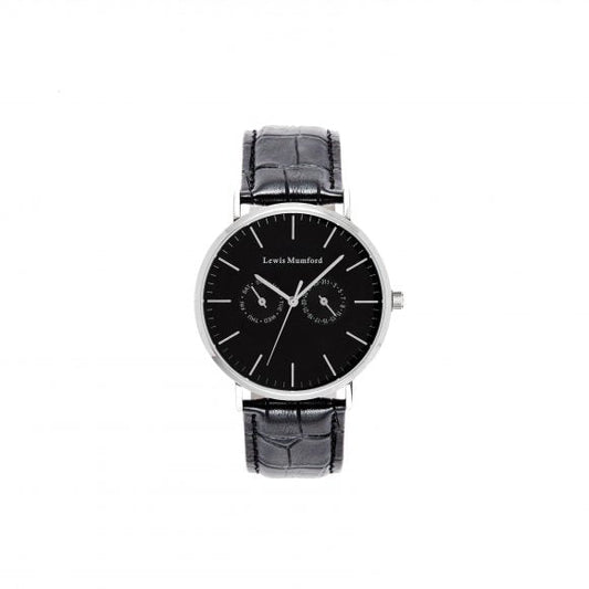 Uhr silber/schwarzes Lederband, 2 Größen