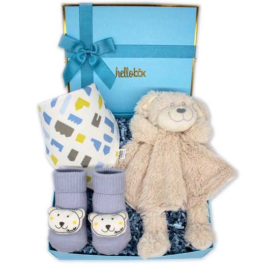 Luxuriöses Baby-Geschenkset: Schmusetuch, Lätzchen & Socken in edler Geschenkbox