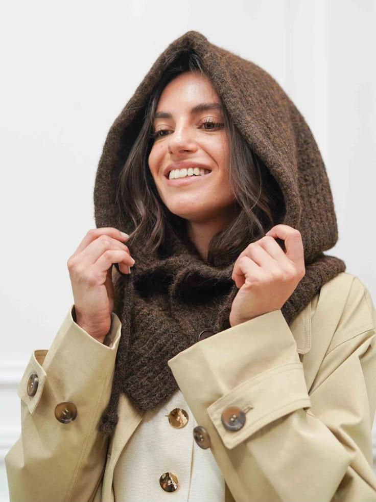 Balaclava Knit Ski Hat Fluffy Coffee Brown - by JUBYLEE 0017