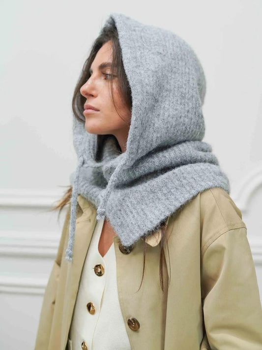 Balaclava Knit Ski Hat Fluffy Grey Light Grey - by JUBYLEE 0017