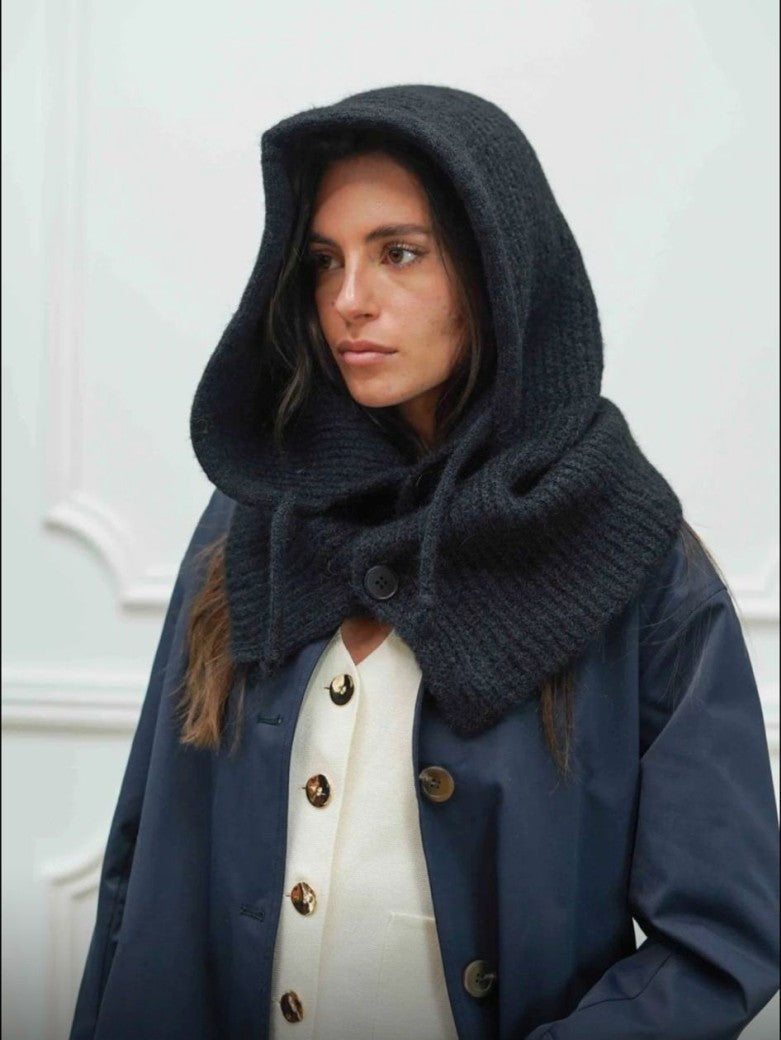 Balaclava Knit Ski Hat Fluffy Black - by JUBYLEE 0017