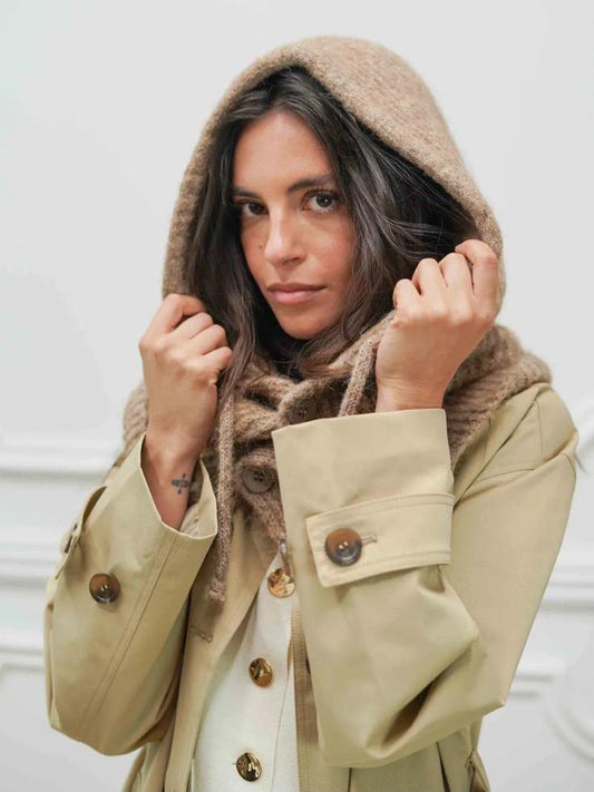 Balaclava Knit Ski Hat Fluffy Taupe - by JUBYLEE 0017