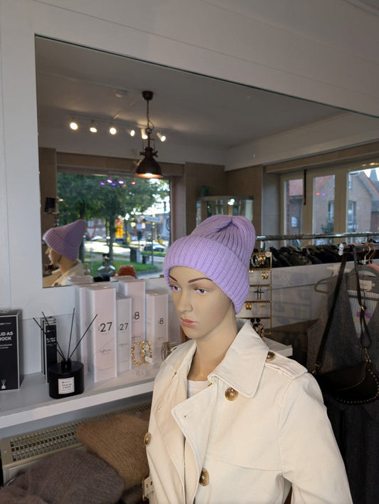 Beanie hat, unlined with cuff, viscose angora - lilac