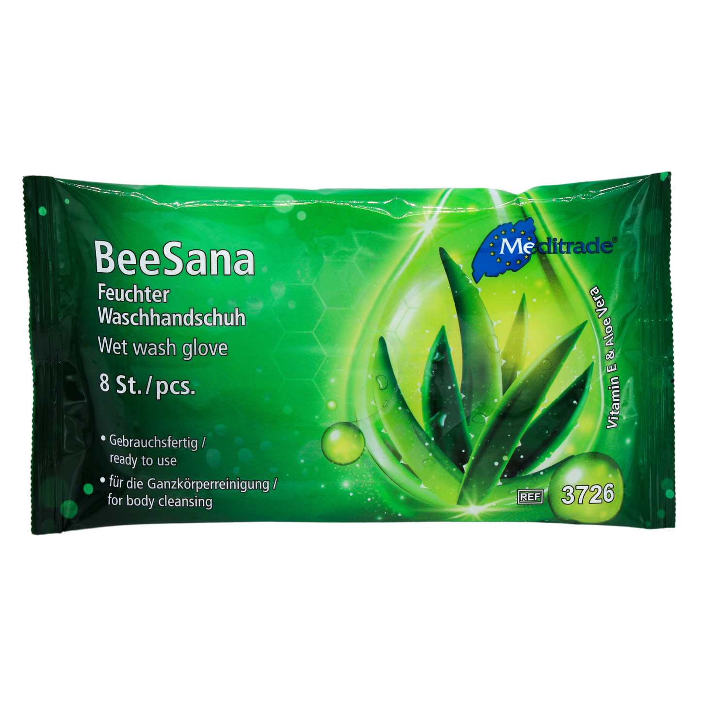 Auslaufartikel: BeeSana Feuchte Waschhandschuhe mit AloeVera  | Packung (8 Stück)