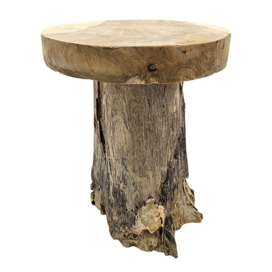 Beistelltisch Teakholz Tisch Natur rund Dekotisch Pflanzentisch Braun Holz Ø25cm