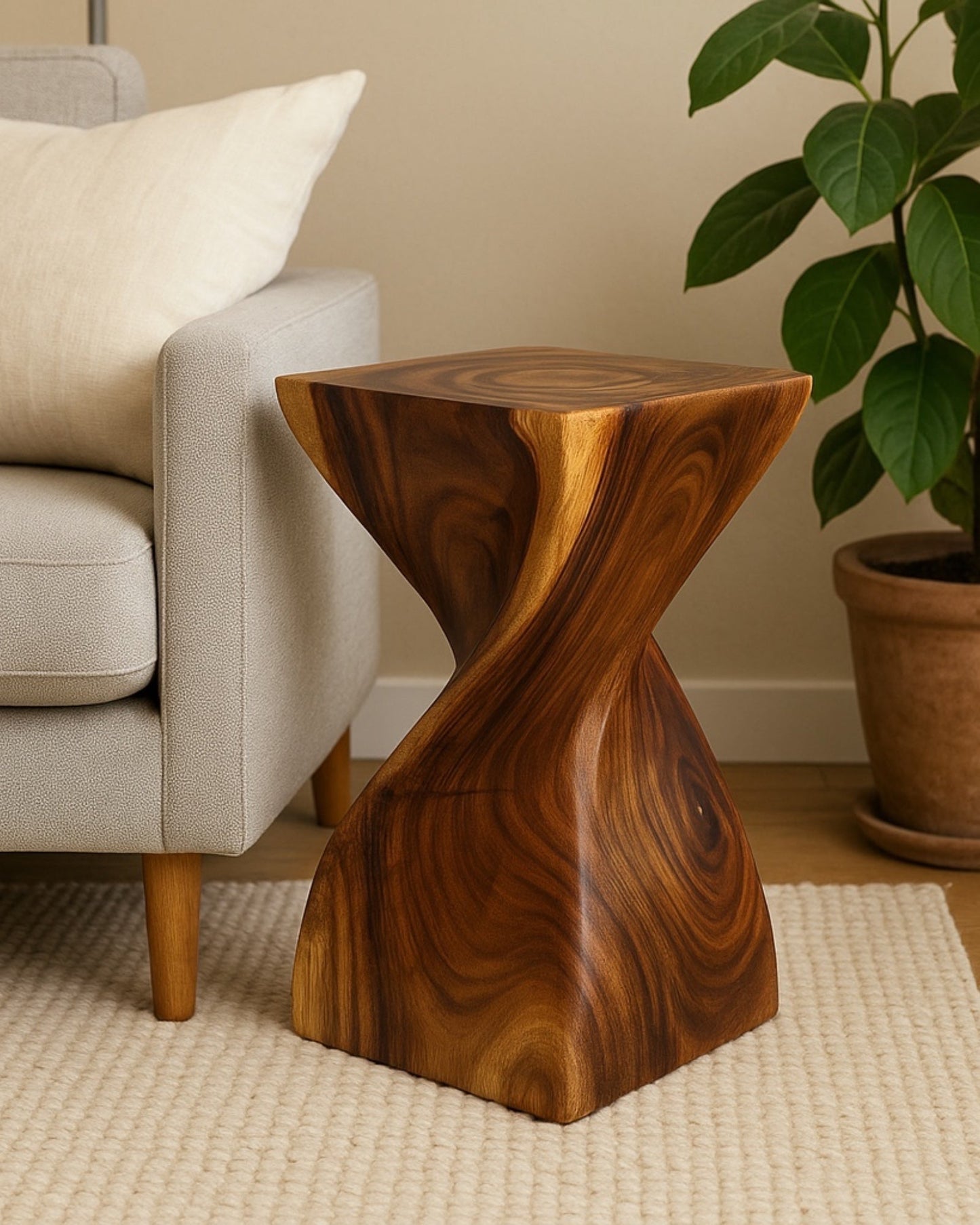 Holzhocker - Edler Beistelltisch Holz - Holz Hocker - Handgefertigter Beistelltisch aus Holz - 50x28x28cm