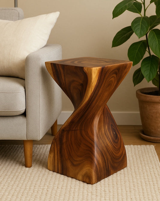 Holzhocker - Edler Beistelltisch Holz - Holz Hocker - Handgefertigter Beistelltisch aus Holz - 50x28x28cm